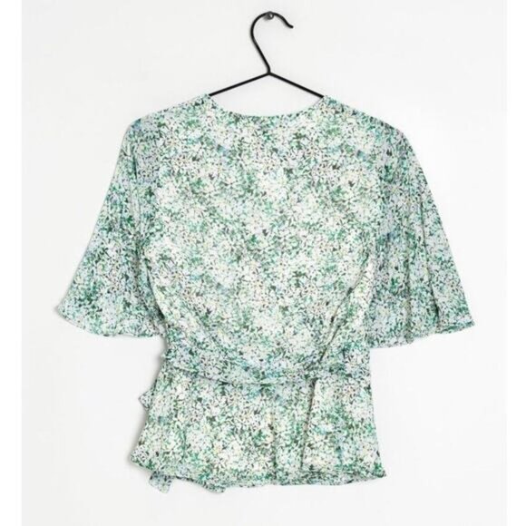 NWT BANANA REPUBLIC Short Sleeve Wrap Kimono Blouse XS Jasmine Floral Blue Green - Picture 3 of 9